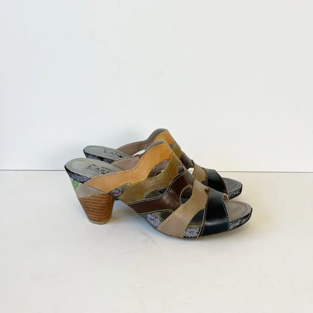 L’Artiste By Springstep Pita Leather Sandals Slip On Artsy Black Multi Sz 8.5/39 - Picture 6 of 14